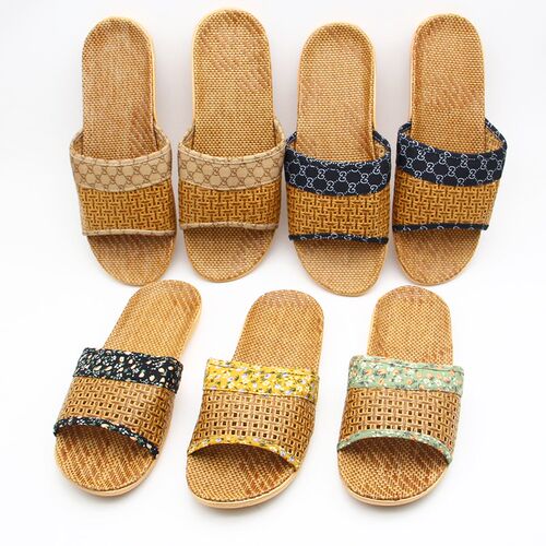 藤草编织四季家居情侣亚麻拖鞋 夏季H女室内防滑凉拖男家用地板拖