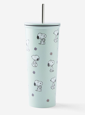 TYPO SNOOPY 蓝色史努比不锈钢吸管杯咖啡杯水杯保温杯 保冷保热