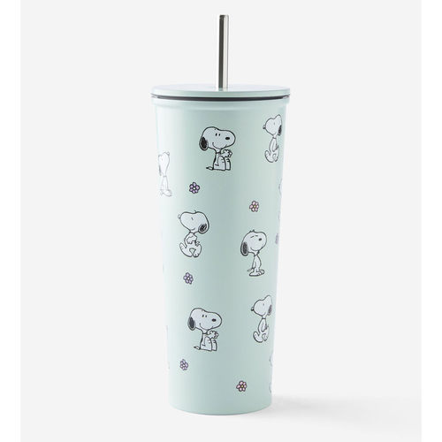 TYPOSNOOPY蓝色史努比不锈钢吸管杯咖啡杯水杯保温杯保冷保热