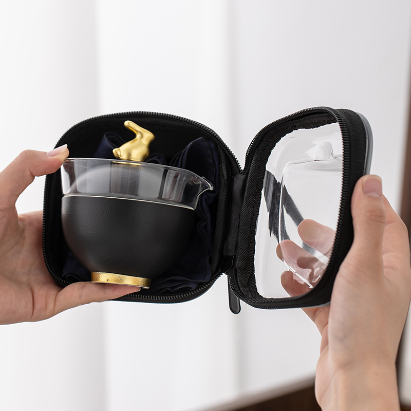 兔年陶瓷便携式旅行茶具小套装玻璃快客杯户外露营泡茶壶茶杯定制