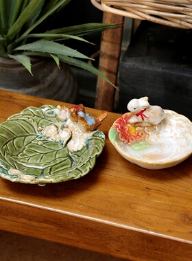 美式乡村风格陶瓷收纳钥匙首饰盘小鸟小动物桌面玄关茶几装饰摆件