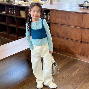 童装女童牛仔裤中大童2024春季上新白色休闲直筒裤宽松显瘦百搭潮