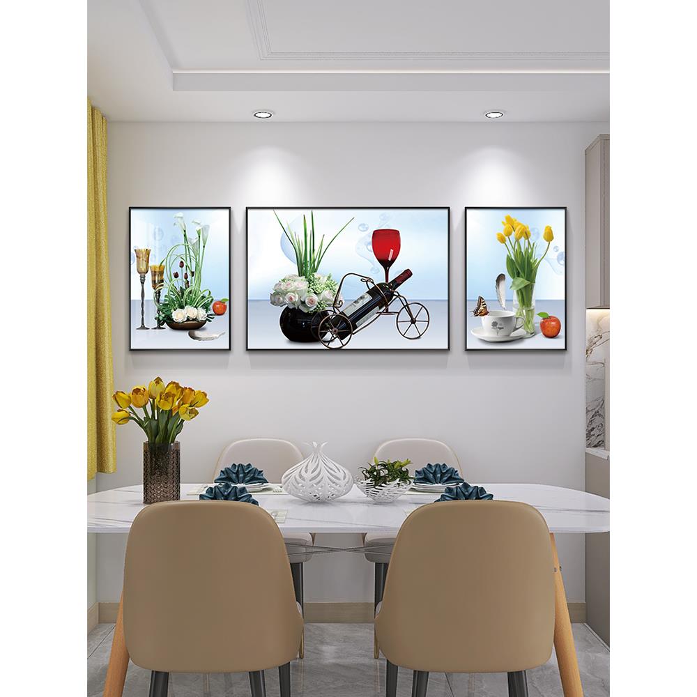 【折扣价】餐厅装饰画现代轻酒奢高档餐桌背景墙壁画时尚三联壁画图片
