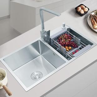 折扣价 锈碗钢水槽不加手厚工双槽家用厨房洗菜盆台上洗池套装