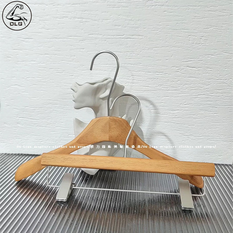 衣架女服装店专用防滑无痕橡木衣架裤夹胡桃色实木手感漆原木裤架