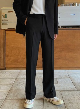 夏季新款垂坠设计感宽松直筒黑色休闲西裤男长裤正装高级感休闲裤