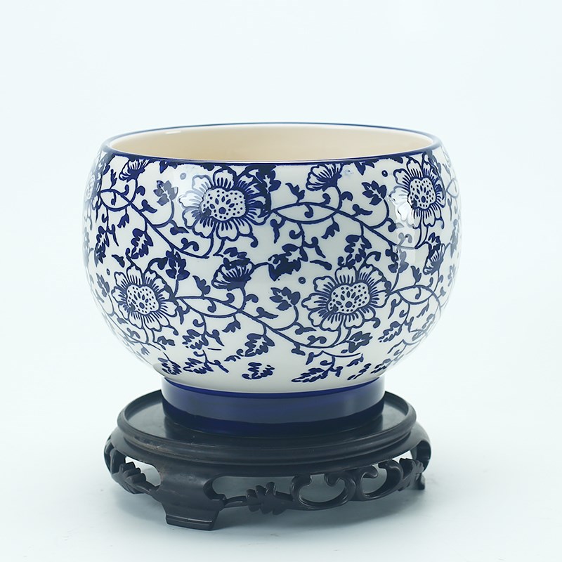 中国风青花瓷花盆家用陶瓷新中式客厅高级感创意圆形蝴蝶兰专用盆