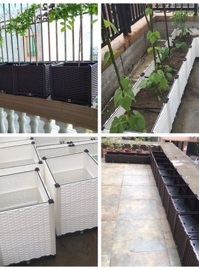 仿藤条加深种植箱阳台种菜盆楼顶加厚蔬菜种植花槽家用种菜方形花