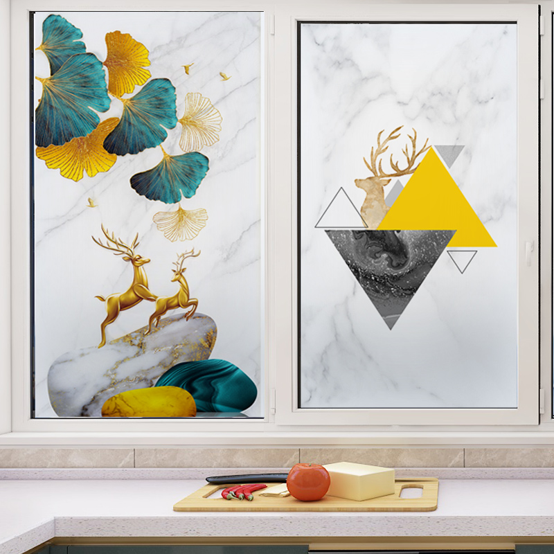 北欧轻奢静电磨砂玻璃贴膜推拉门卫生间防窥遮光浴室遮光窗户贴纸