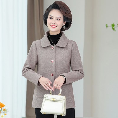 新款妈妈春装洋气上衣中年女秋冬装短款风衣中老年人冬季毛呢外套