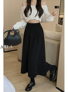 黑色西装半身裙女春秋大码胖mm梨形身材高腰显瘦遮胯中长款a字裙