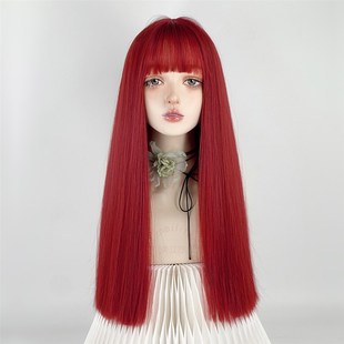 红色假发万圣节全头套女cos万用一刀切长直发jk海王红大红y2k彩色