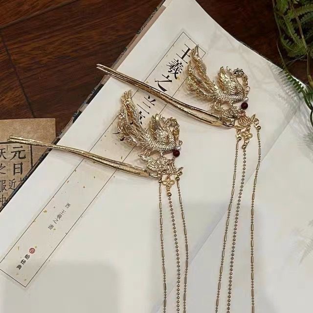 眀制汉服配饰秀禾服发冠挑牌凤凰簪子发簪古风发钗流苏步摇大气