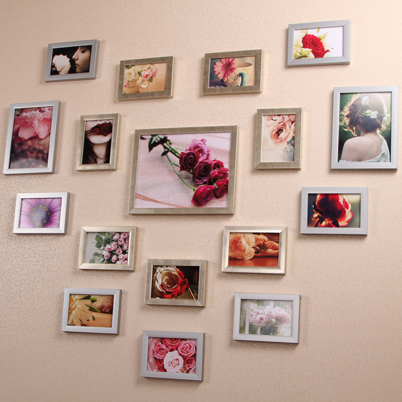 17框心形客厅照片墙相框墙 创意挂墙组合儿童卧室装饰相片墙