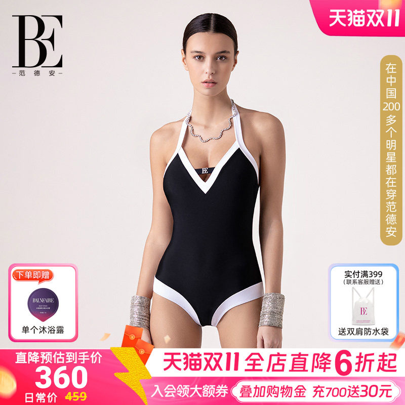 BE范德安三角连体泳衣女士防晒抗氯法式小香风复古约会泳装