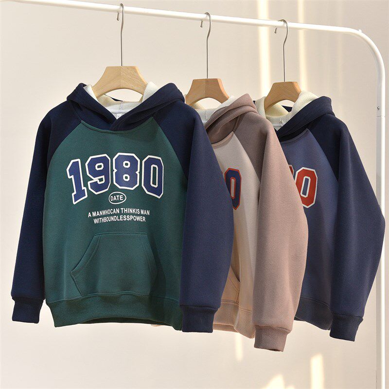 儿童加绒卫衣 男女童一体奥丽绒连帽保暖帽衫 中大童 秋冬款童装