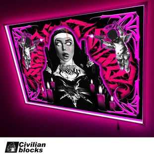 定制西海岸纹身tattoo花体字修女暗黑奇卡诺说唱店铺发光装 饰画