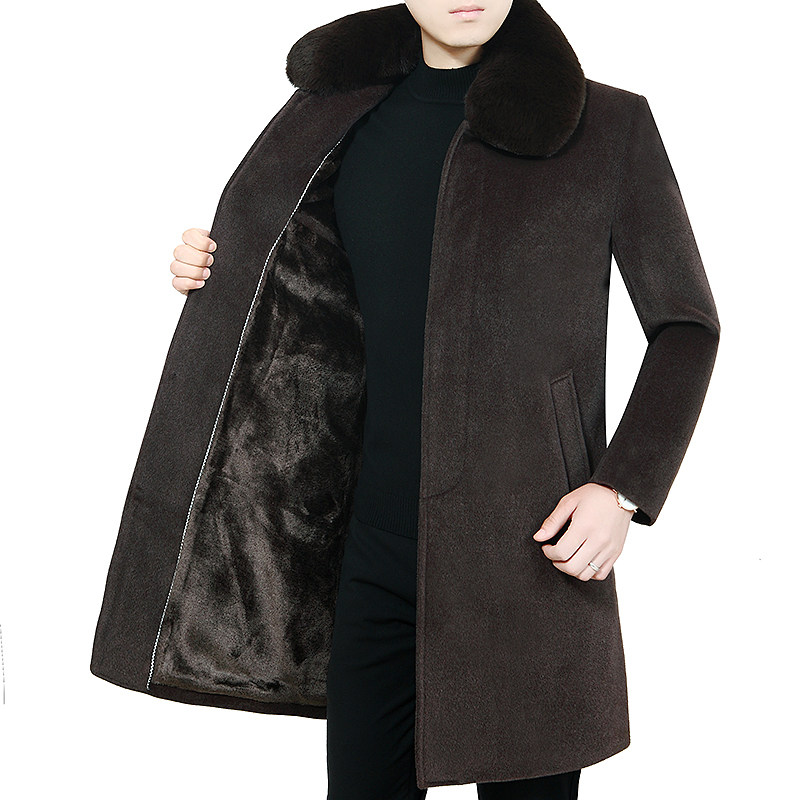 中年男士加绒毛呢大衣冬季中老年男装中长款呢子外套加厚爸爸冬装