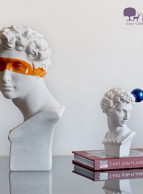 北欧橘色蒙眼小大卫雕像摆件客厅卧室手作雕塑创意软装饰橱窗陈列