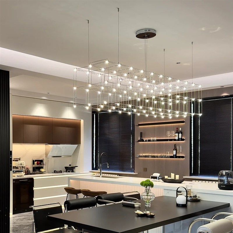 新款餐厅吊灯高级感满天星萤火虫光立方网红意式吧台灯长条灯家用
