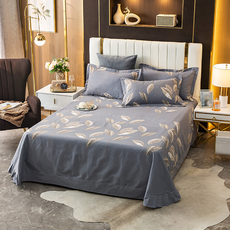 2023款灰色纯棉保暖加厚床单磨毛单品床单纯棉树叶厚实棉布被单