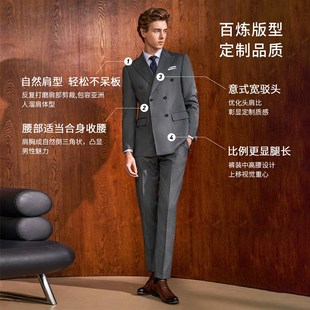 结婚 男正装 吉约蒙羊毛商务上班服新郎礼服婚礼西装 双排扣西服套装