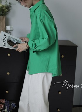 宽松廓形纯棉小众显白长袖衬衫短裤套装休闲衬衣松紧腰阔腿两件套