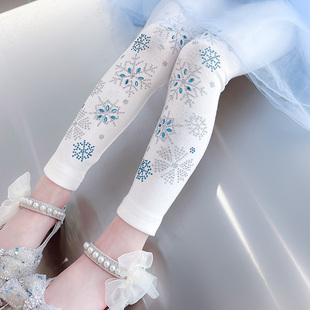 儿童爱沙内搭裤甜美2023春夏女宝宝雪花闪闪裤子女童公主修身长裤