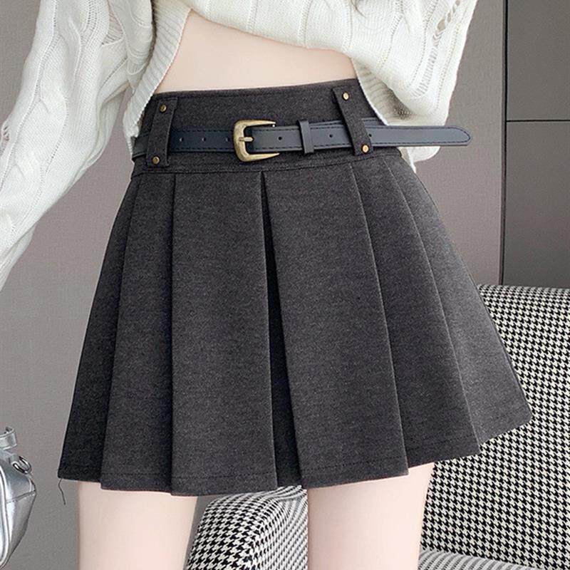 灰色毛呢百褶裙女2025秋冬新款半身jk裙加厚裙子高腰a字短裙半裙