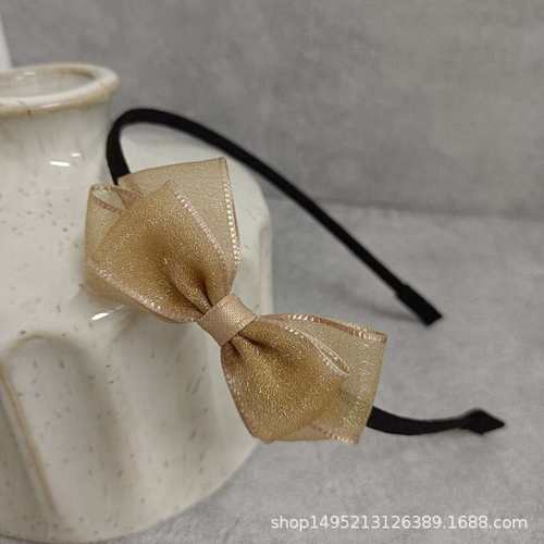 韩式甜美小女孩学生少女发箍香槟色绢纱蝴蝶结压发细头箍