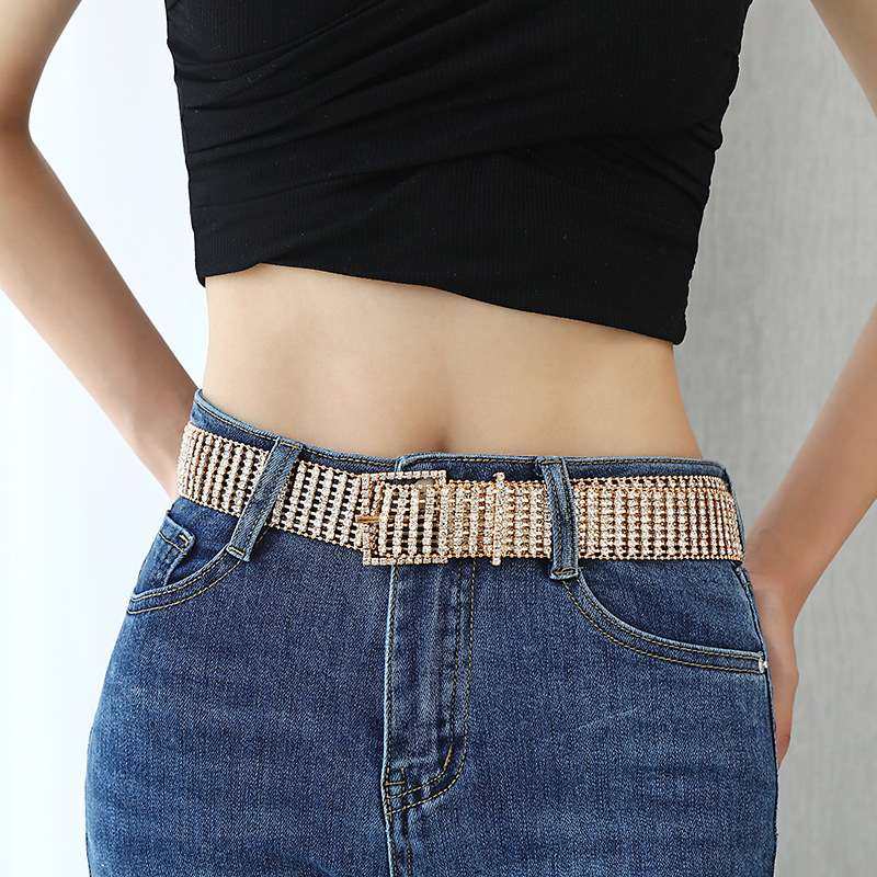 欧美跨境珠链八排满钻卡扣镶嵌时尚腰带女士牛仔裙百搭潮流钻配饰