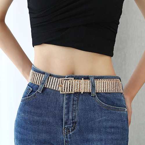欧美跨境珠链八排满钻卡扣镶嵌时尚腰带女士牛仔裙百搭潮流钻配饰