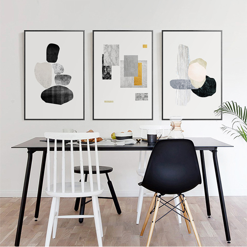 极简黑白灰抽象装饰画北欧风格沙发背景墙画几何色块日式客厅挂画