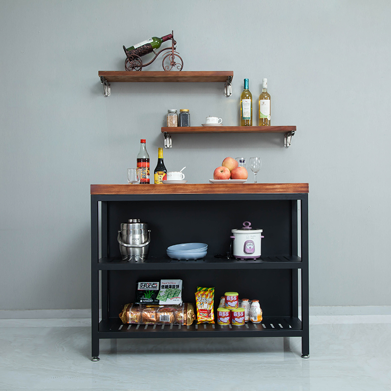 新厨房边桌实木中岛料理台中岛台置物桌操作台铁艺家用餐桌定制