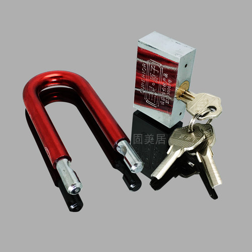 小U型锁玻璃门插锁店铺防盗实用柜门家用防盗锁把手双开门柜子锁