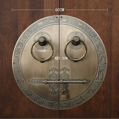 中式明装圆形拉手木门锁扣农家院门纯铜把手大门门环拉手复古拉手