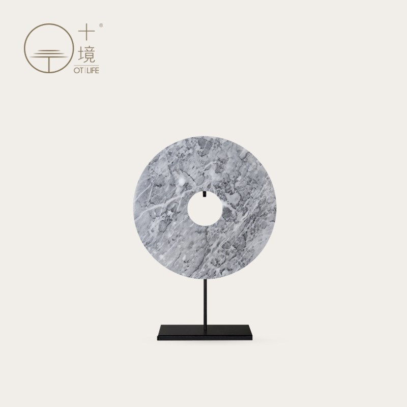 十境OTlife光面正圆玉璧新中式家居客厅酒店样板间软装装饰摆件