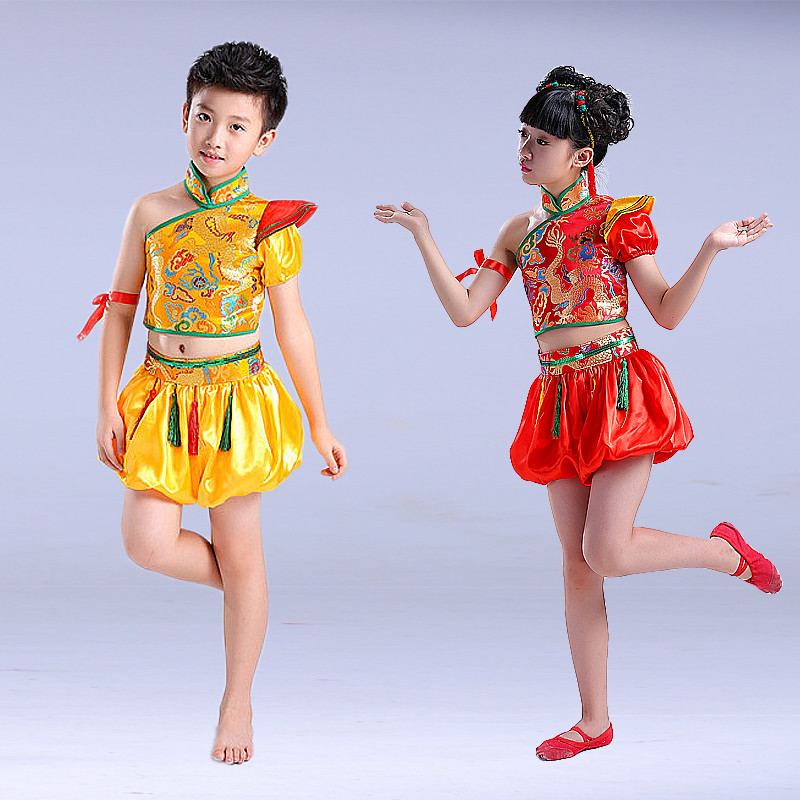儿童喜庆舞蹈演出服装女童幼儿开场锣鼓中国结舞龙灯笼打鼓表演服