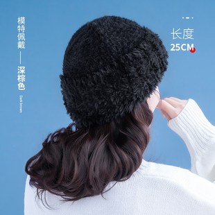 假发帽子女款2024新款冬季短卷发针织帽短发戴帽子假发一体可拆卸