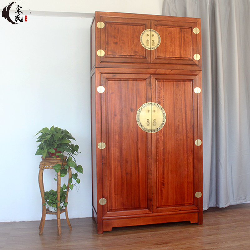 中式樟木衣柜 大容量收纳柜卧室带抽屉衣柜全实木衣橱带顶箱衣柜