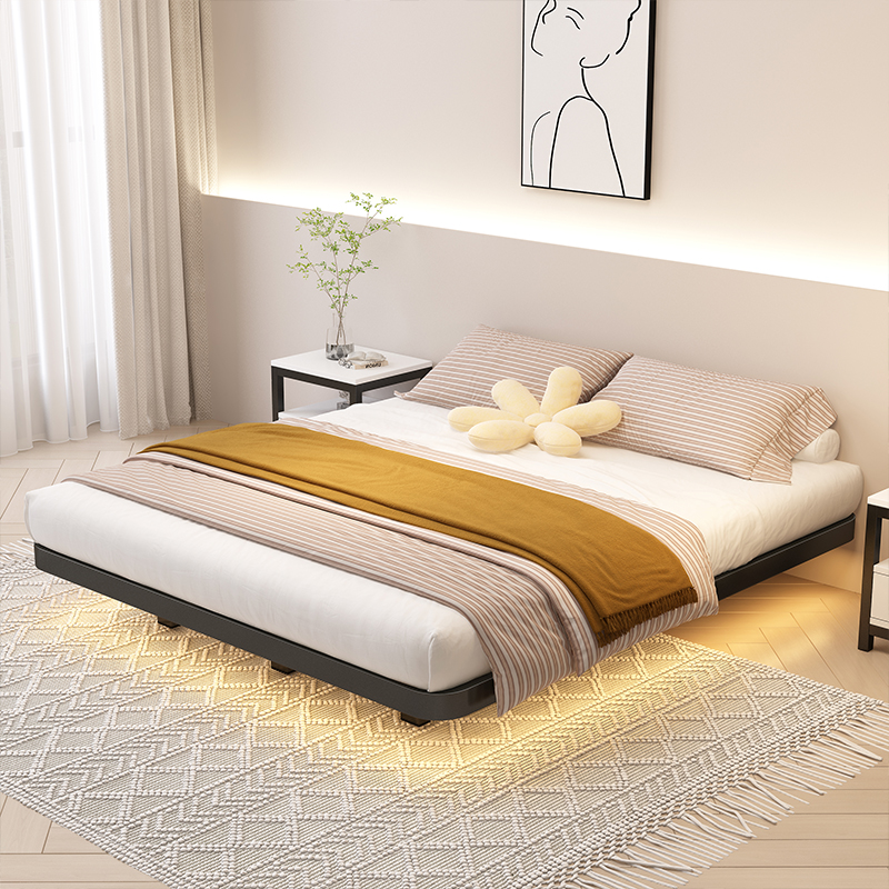 悬浮床简约无床头小户型榻榻米排骨架悬空刚架双人主卧铁艺床