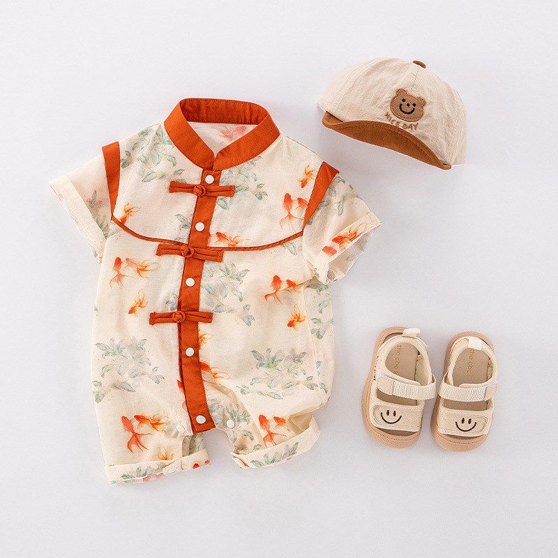 国风婴儿夏装短袖连体衣男宝宝衣服超萌满月百天周岁礼服夏季夏天