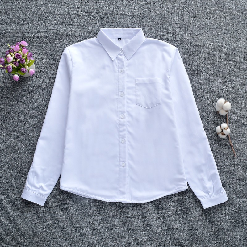 加绒加厚女长袖衬衫工作服白色蓝色粉色黑色JK校服班服尖领娃娃领