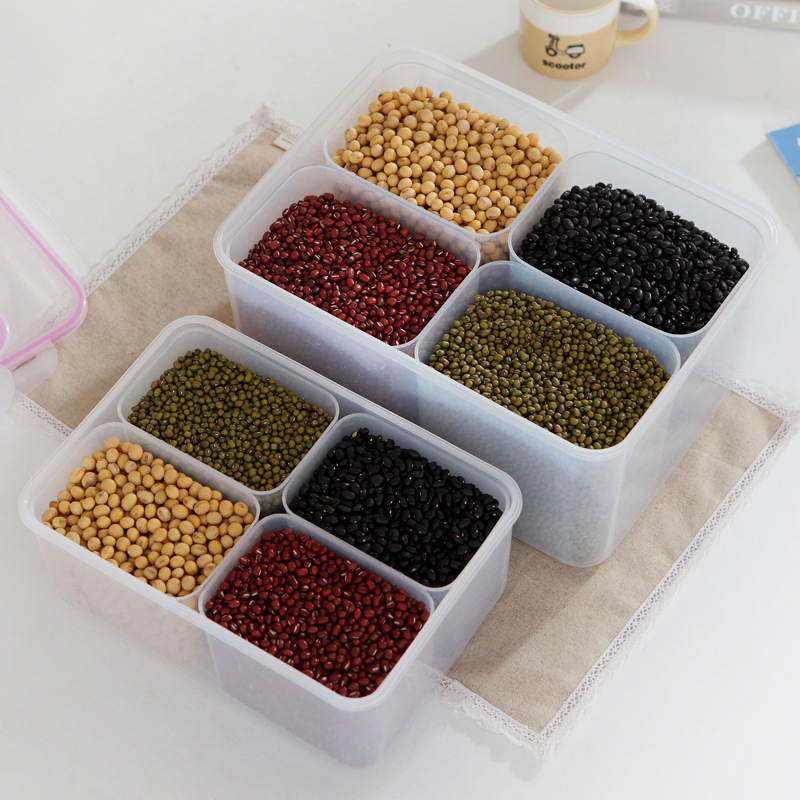 分格保鲜盒五谷杂粮密封盒橱柜冰箱收纳整理塑料饭盒手提储存干货