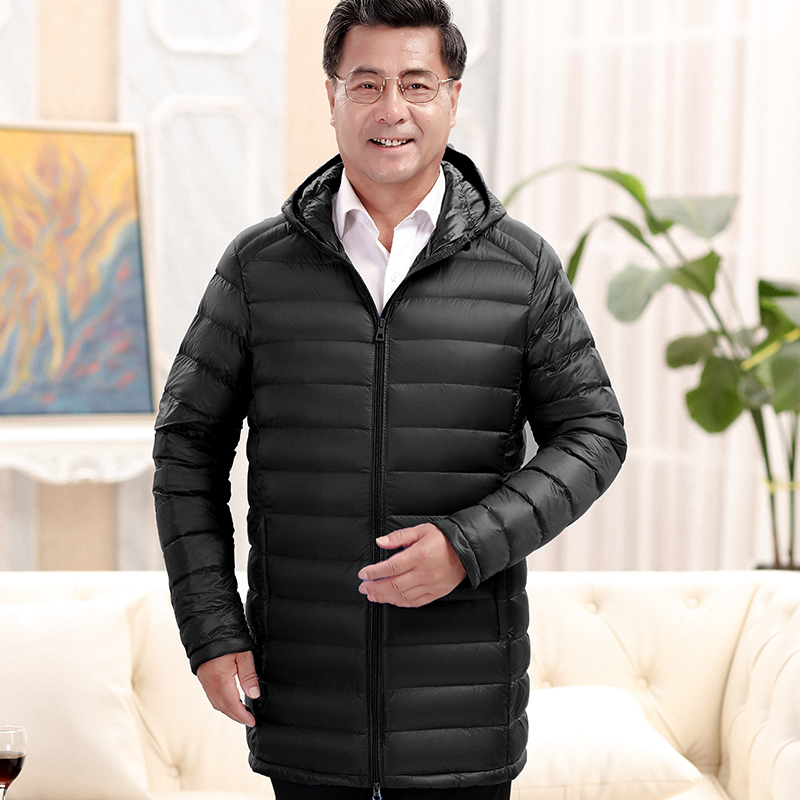 超轻羽绒服男士中长款中老年人连帽轻薄加肥加大码保暖外套爸爸装