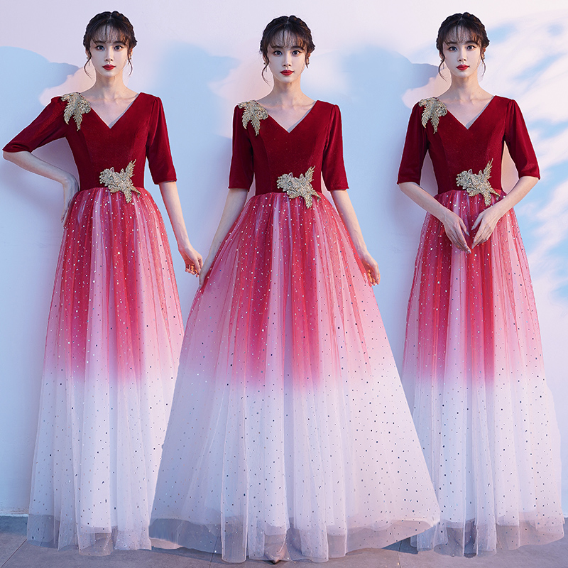 建党节大合唱红歌服装演出礼服女气质长裙大学生合唱团舞台表演服