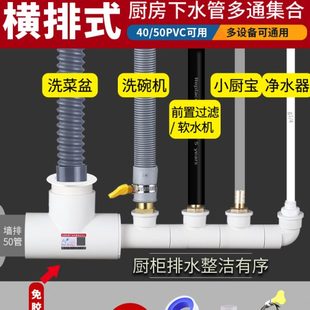 墙排下水排水三通水槽洗菜盆洗碗机净水器前置排水管多通 厨房横式