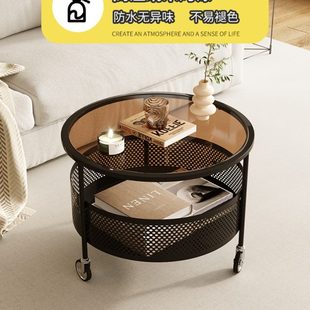 客厅网红可移动小茶几家用简易小型圆桌轻奢带轮沙发边几桌子 法式