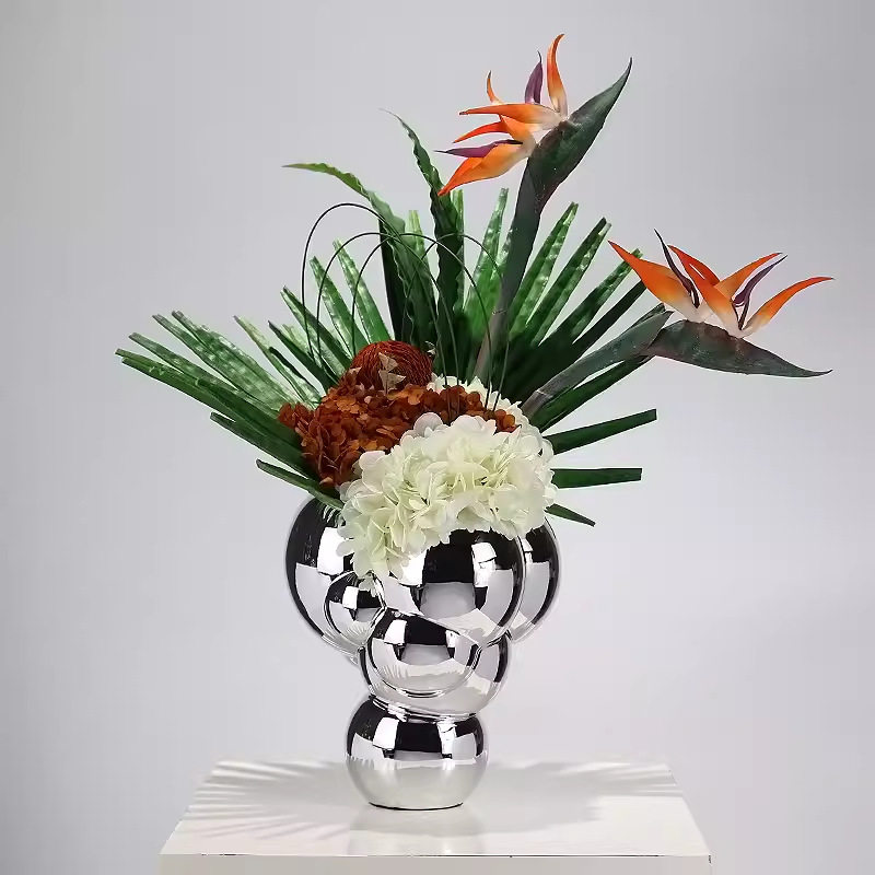现代简约电镀花瓶插花花器摆件样板间酒店客厅件餐桌玄关装饰品
