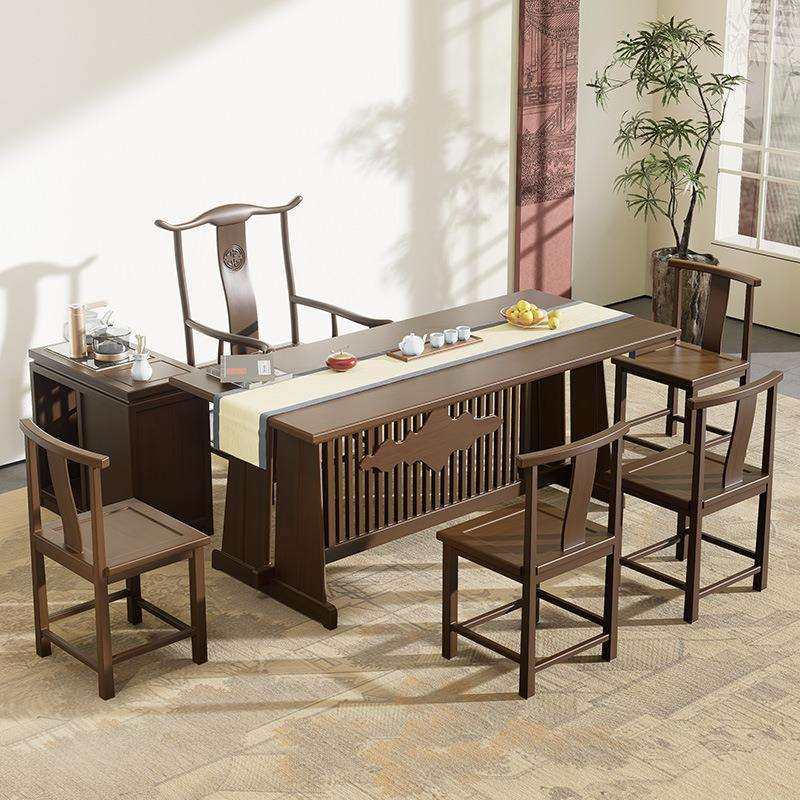 原木茶桌中式茶桌椅组合远山桌实木色荼桌一桌五椅泡茶台奢高级感